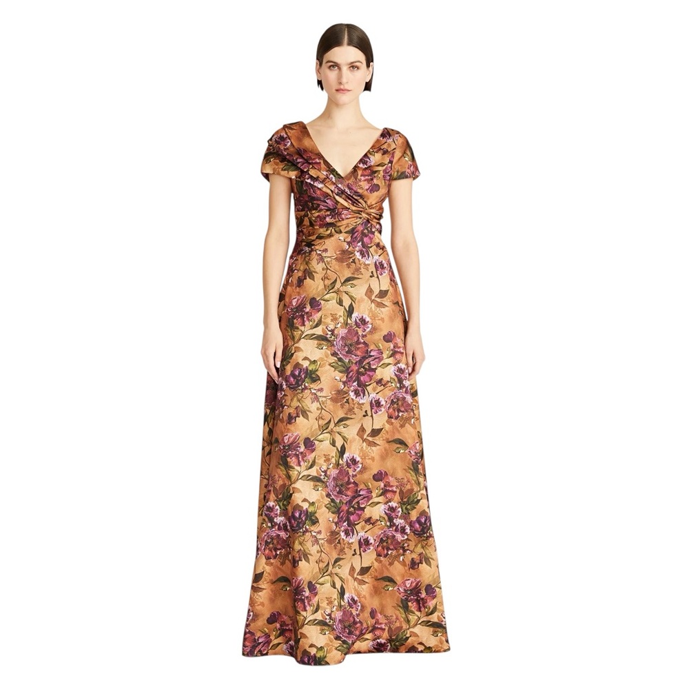 NWOT THEIA Nina Twist Drape A Line Gown in Gilded Poppies - Picture 1 of 14